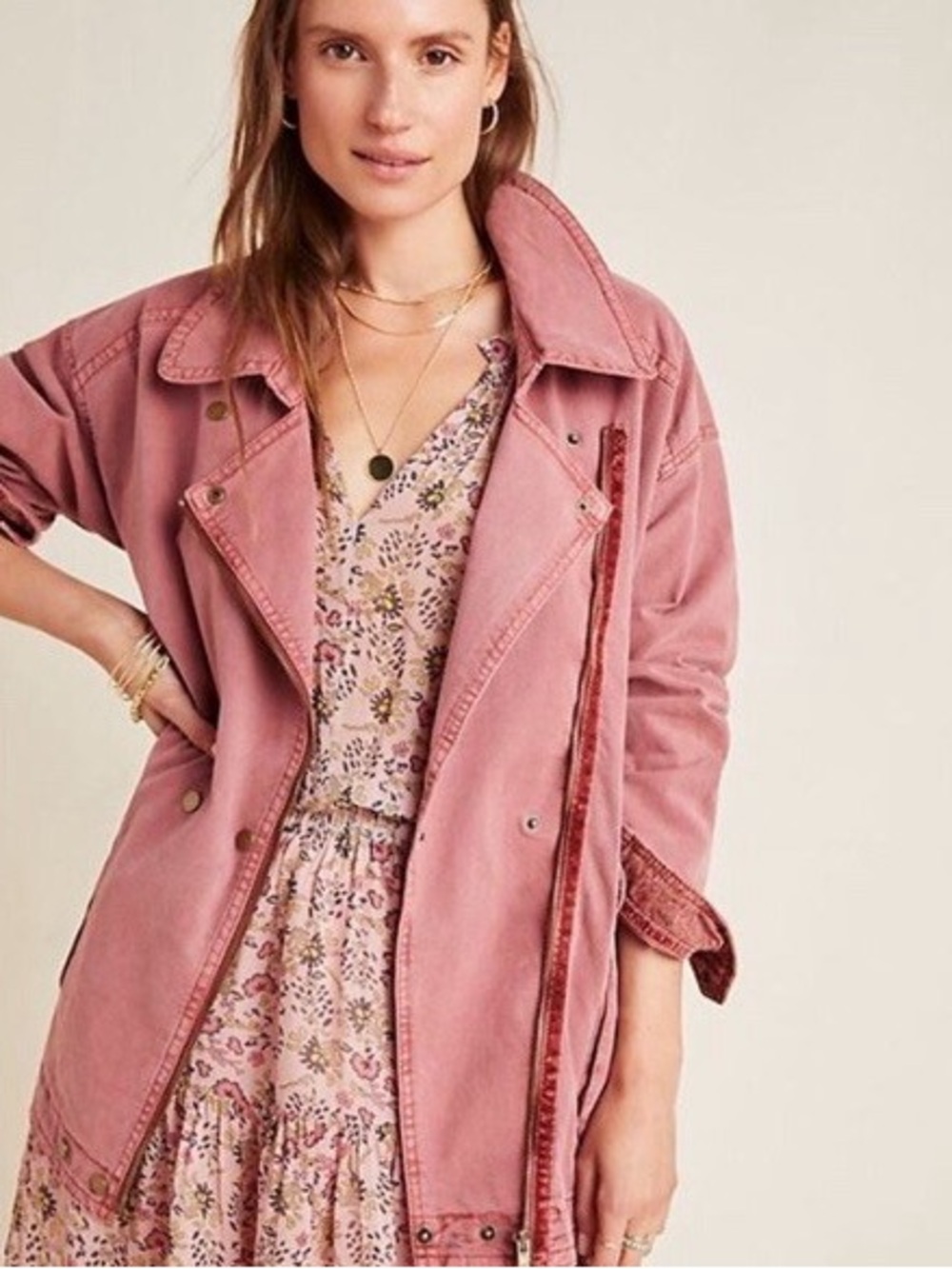 Anthropologie Dusty Rose Utility Moto-Inspired Jacket